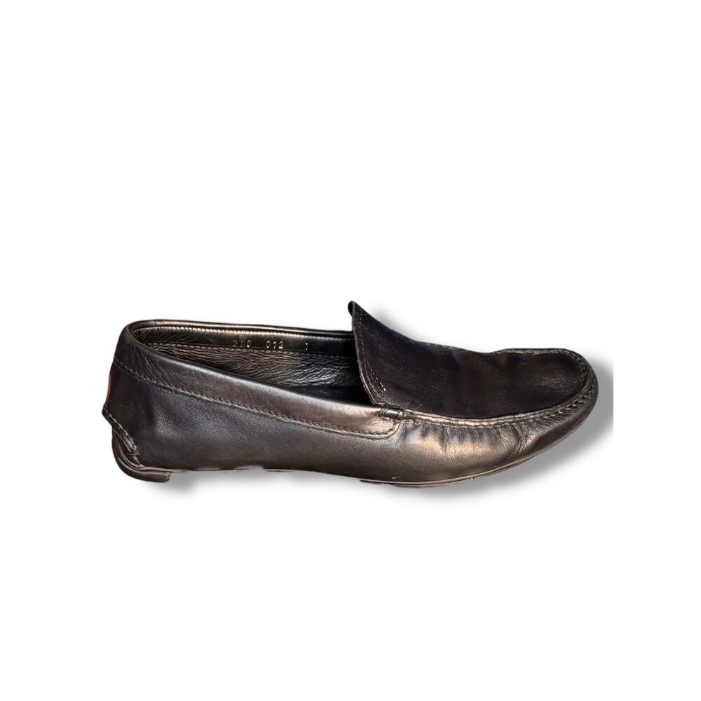 Prada Black Leather Driving Loafers Size 7 Slip On Italy Designer Minimalist - Picture 2 of 11